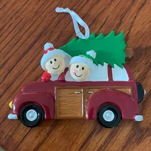 Ornament you can personalize two people in car with tree